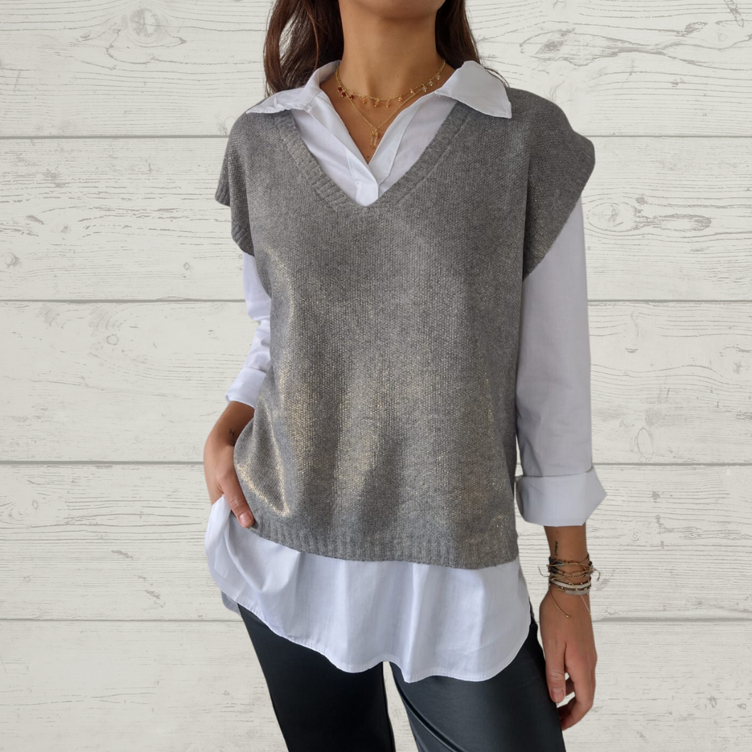 Conjunto Italiano de Sweater con blusa, color Gris