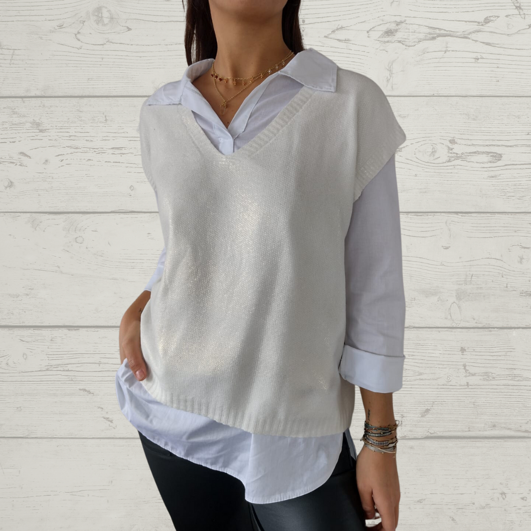 Conjunto Italiano de sweater con blusa, color blanco invierno