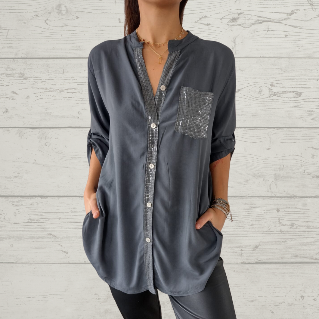 Blusa Italiana con brillo, color gris