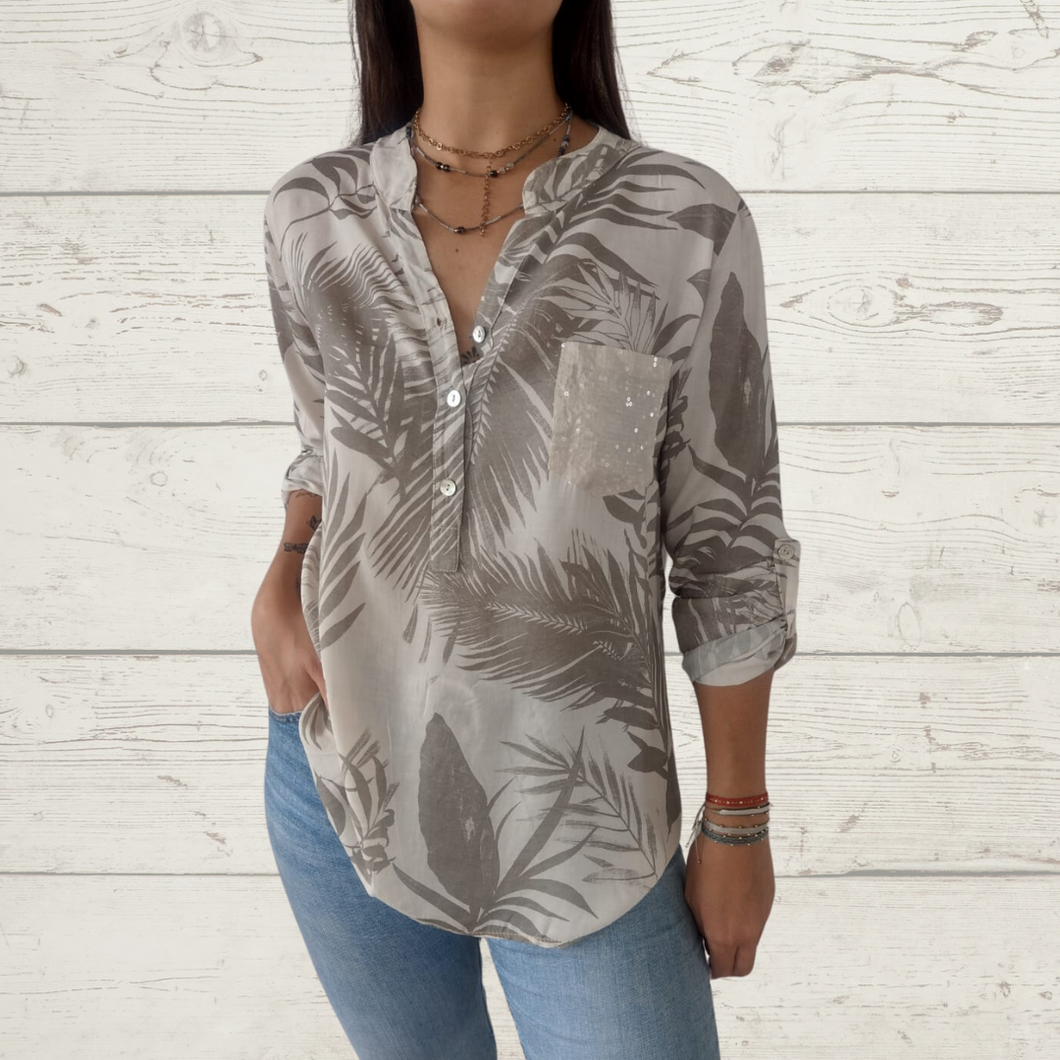 Blusa Italiana estampada, fondo beige