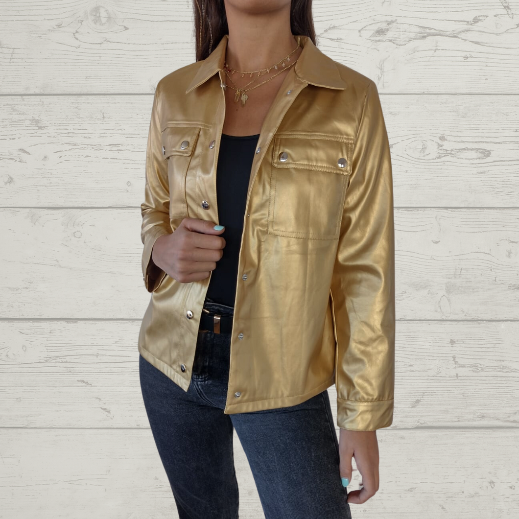 Chaqueta de ecocuero, color dorado