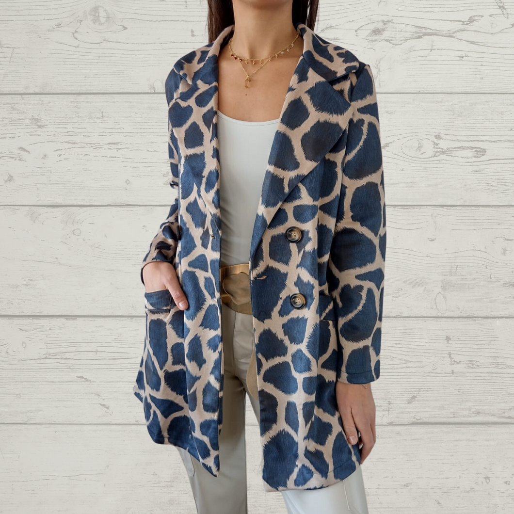 Chaqueta Italiana estampado print, color azul con beige