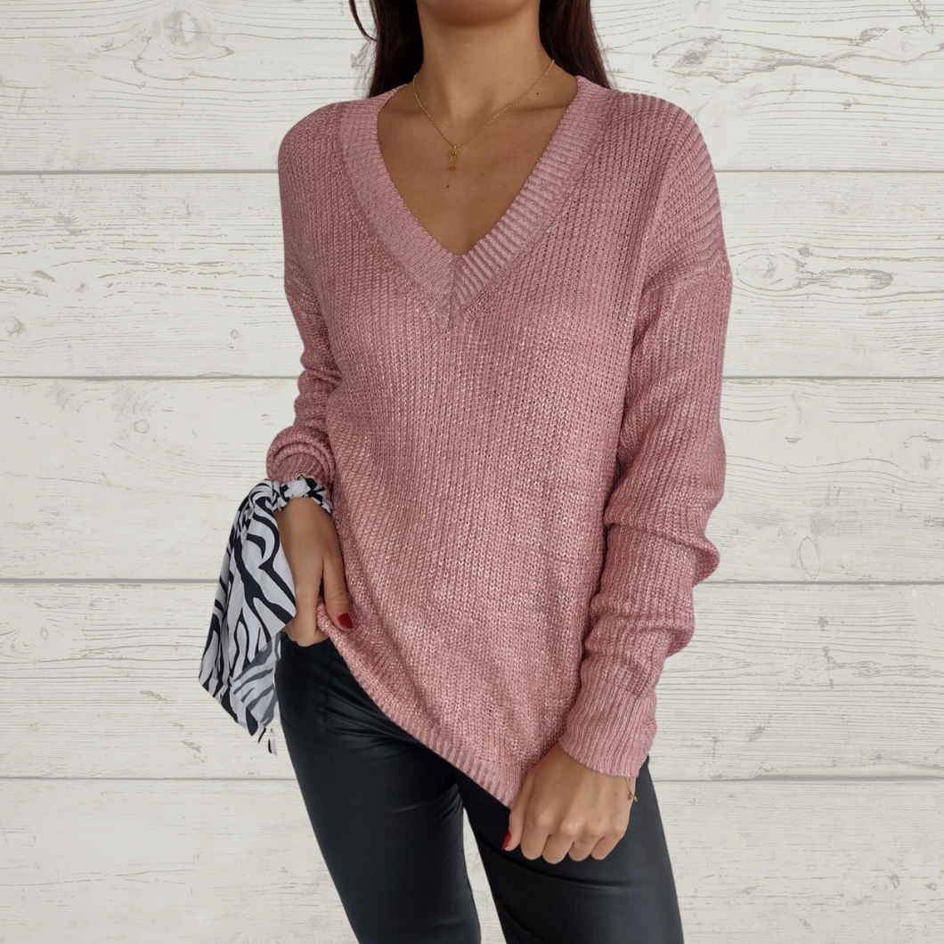 Sweater  estampado brillo, rosado con dorado