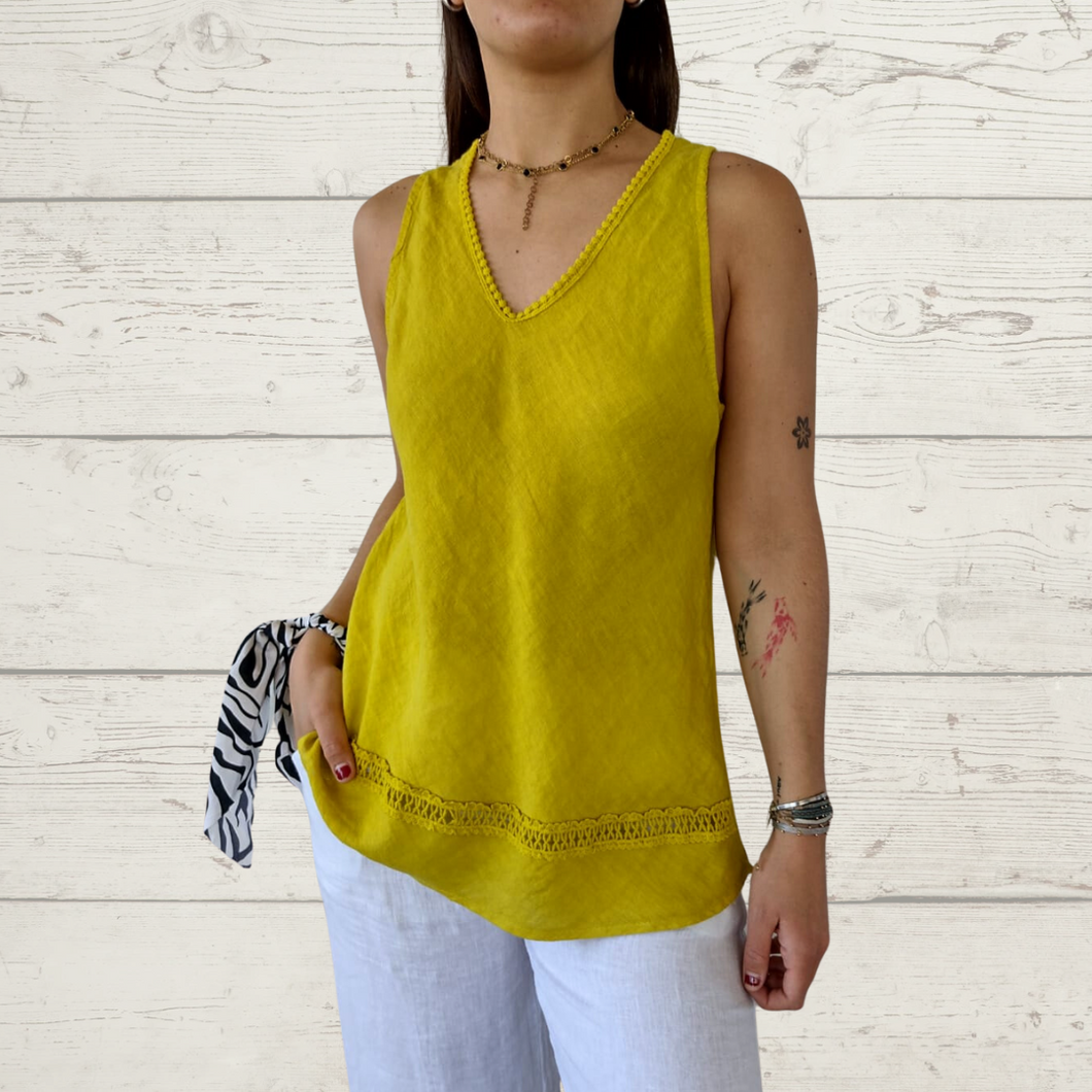 Blusa de lino Italiano, pasamanería, color pistacho