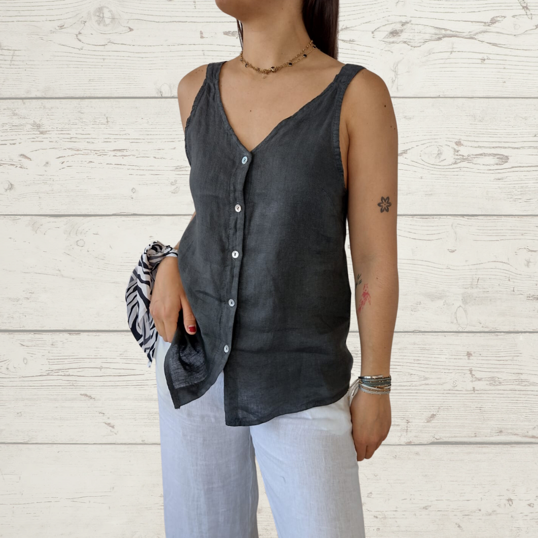 Blusa de lino Italiano sin mangas, color gris