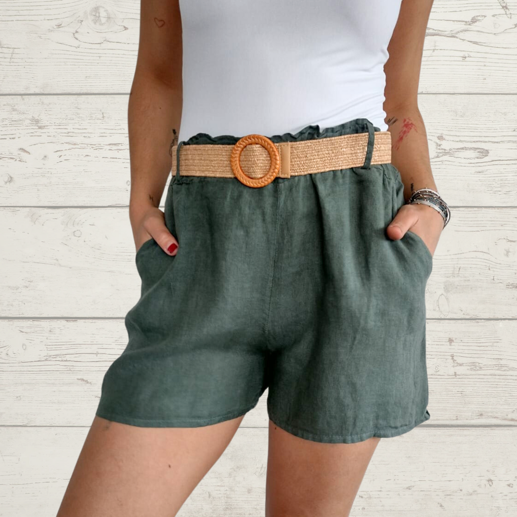 Short de lino Italiano, color verde