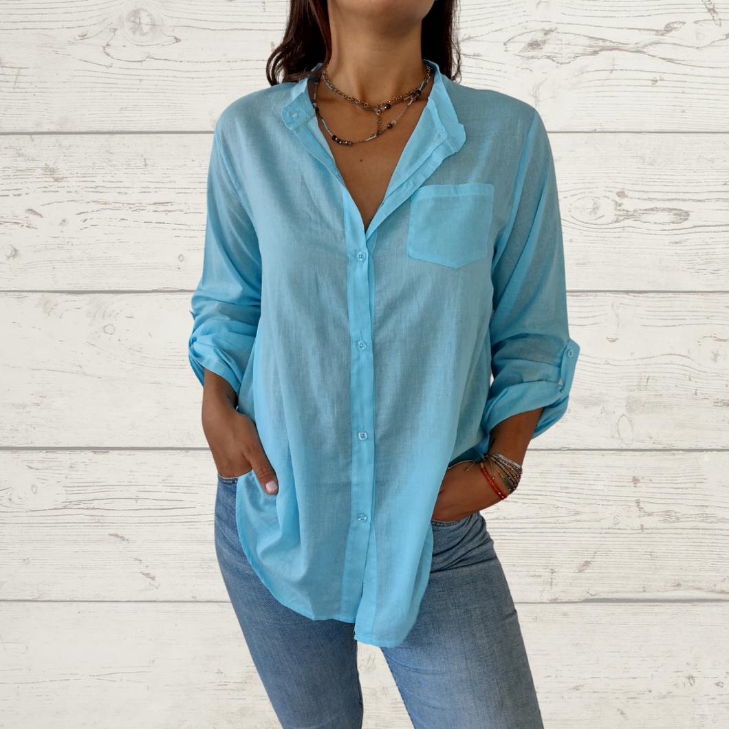 Blusa de algodón delgado, color turquesa