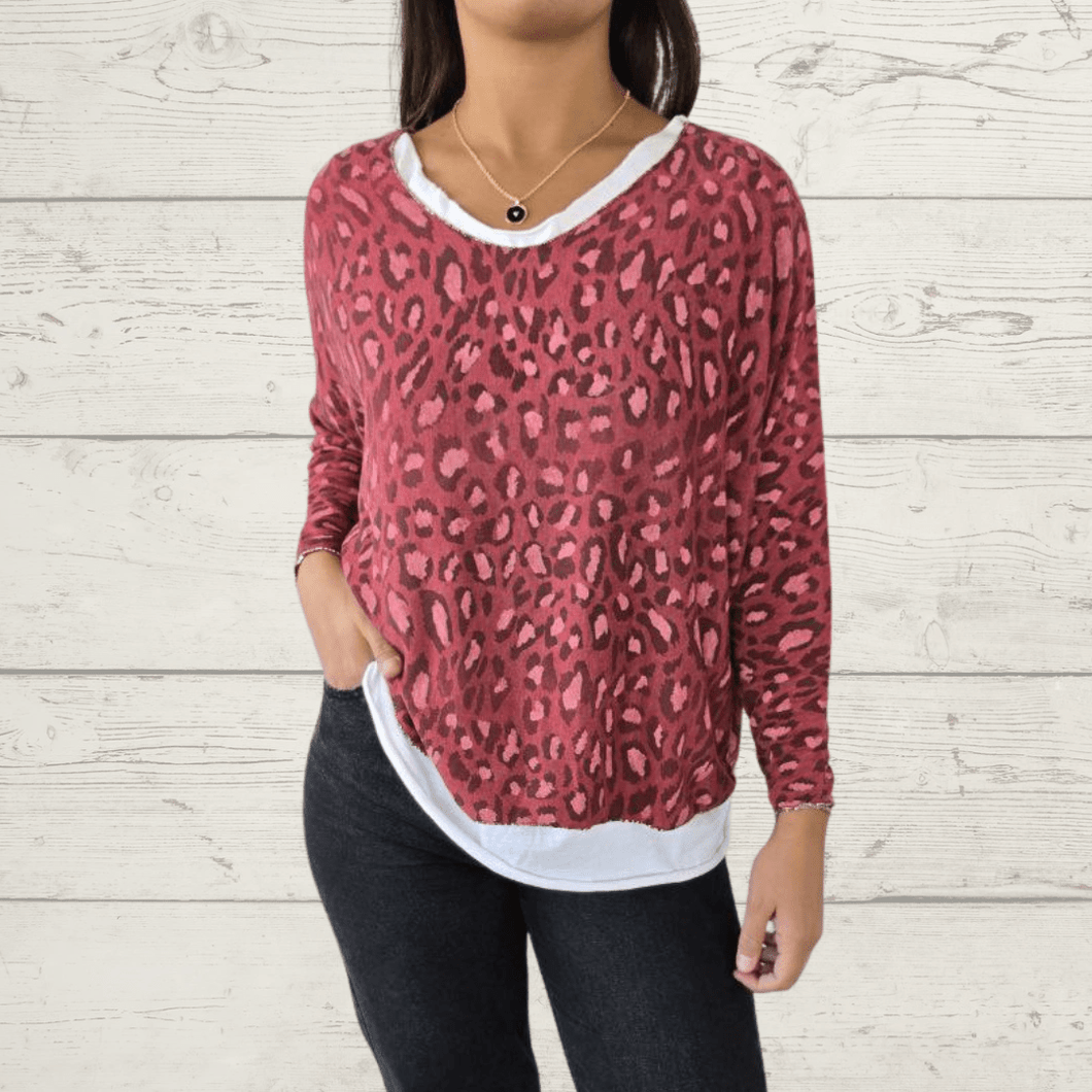 Sweater Italiano Print con polera, color Rojo Oscuro
