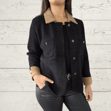 Cargar imagen en el visor de la galería, Chaqueta dos colores, color Negro con Camel
