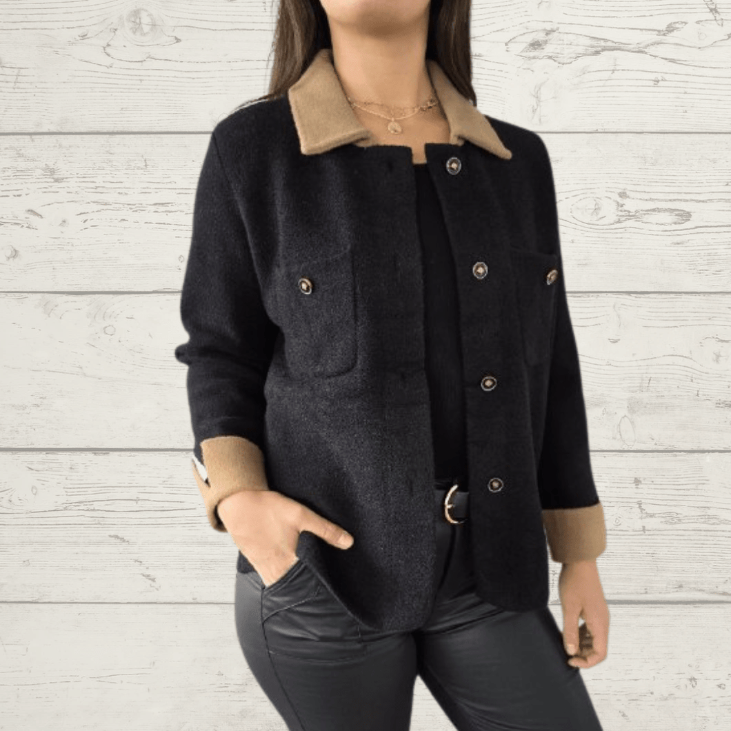 Chaqueta dos colores, color Negro con Camel