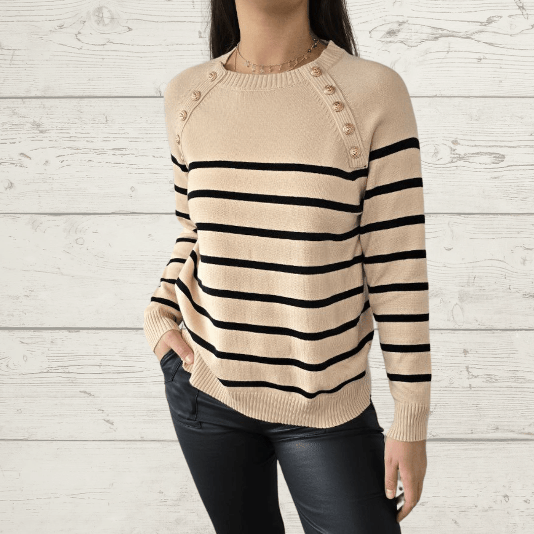 Sweater Rayado, fondo beige