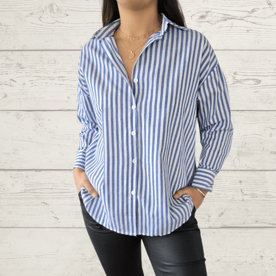 Blusa Rayada, Azul con Blanco