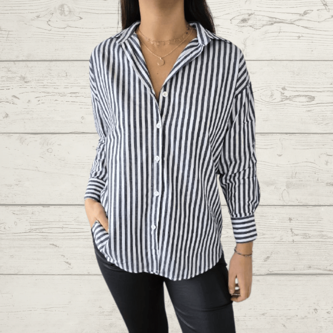 Blusa Rayada, color Negro con Blanco