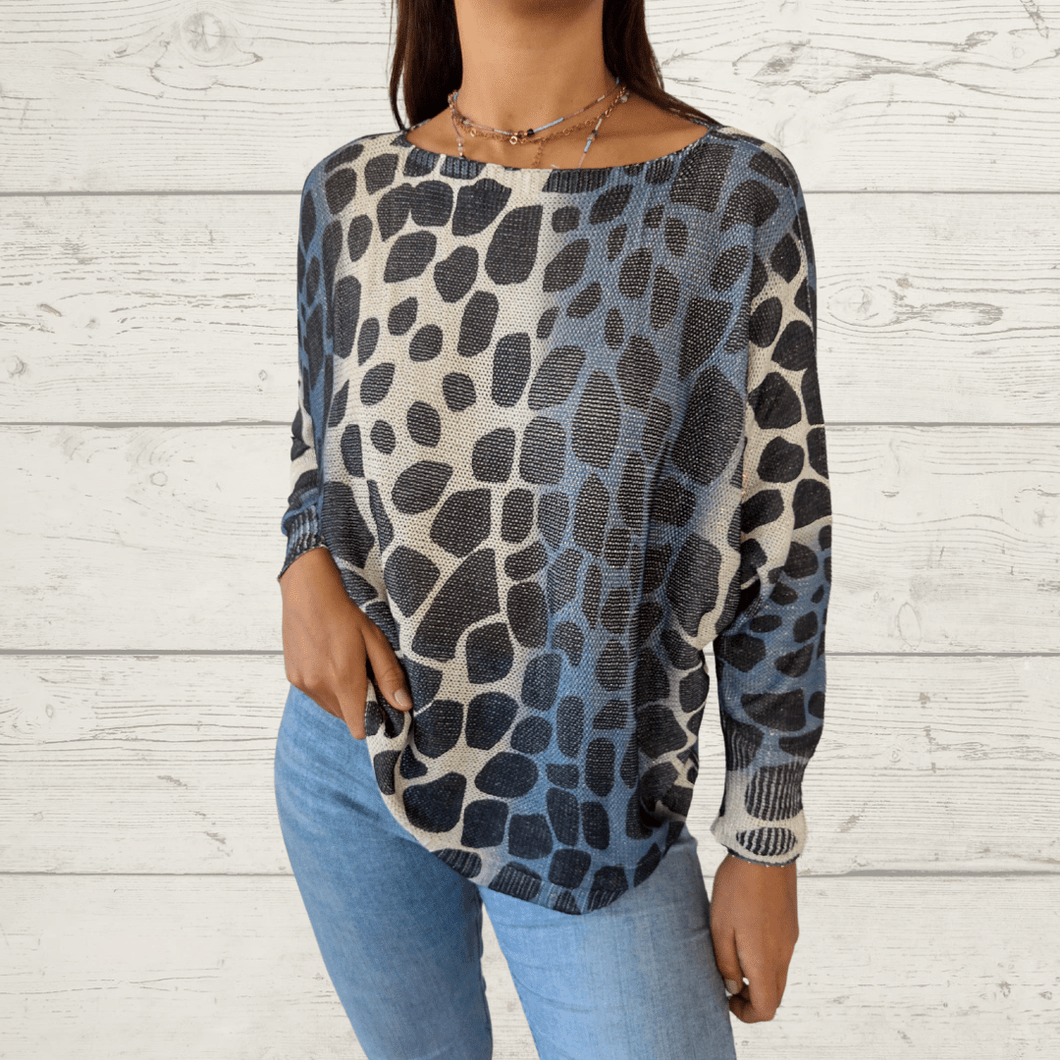 Sweater Italiano Print, fondo beige con azul