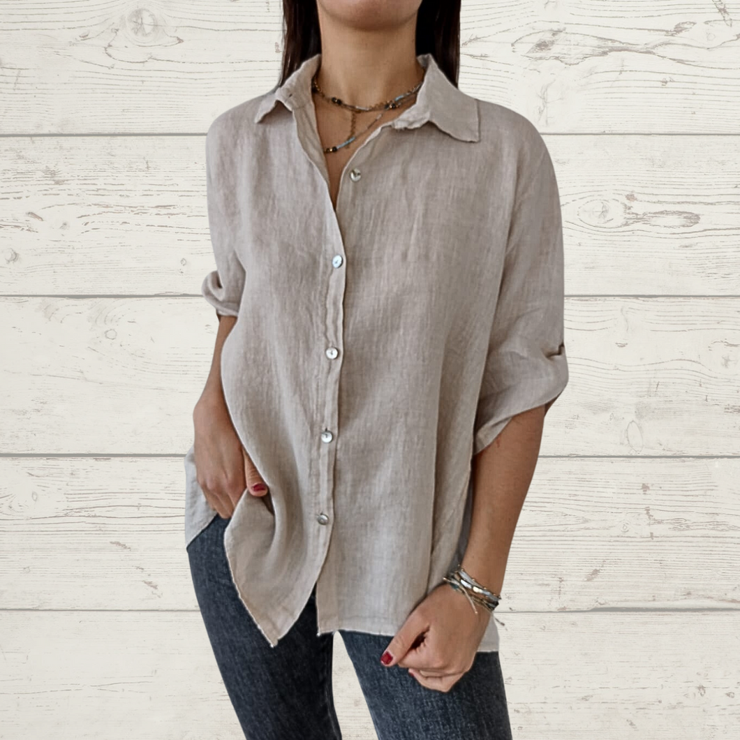 Blusa de lino Italiano ancha, color beige