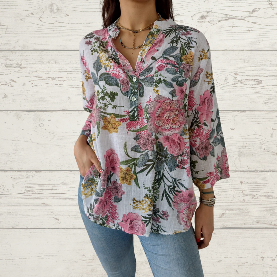 Blusa Italiana estampada, fondo blanco