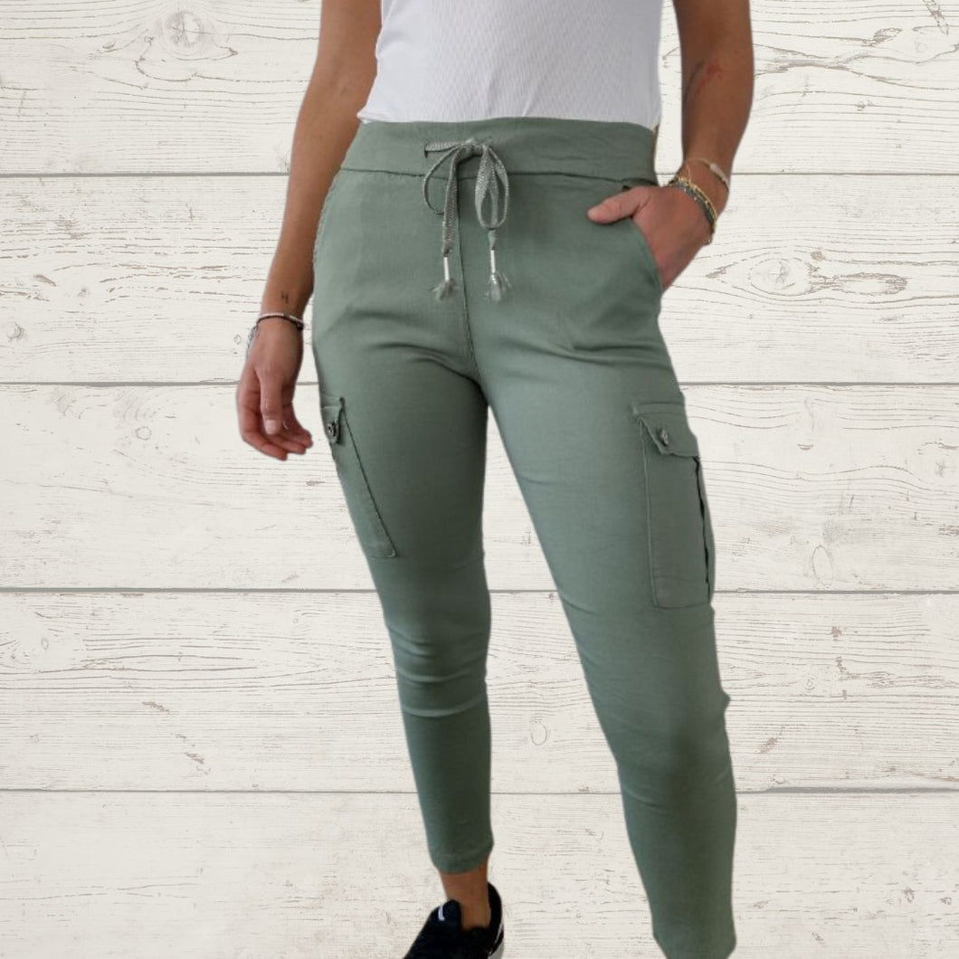 Pantalon Italiano cargo, color verde musgo