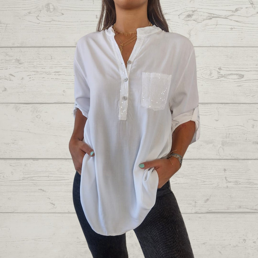 Blusa Italiana de viscosa, color blanco