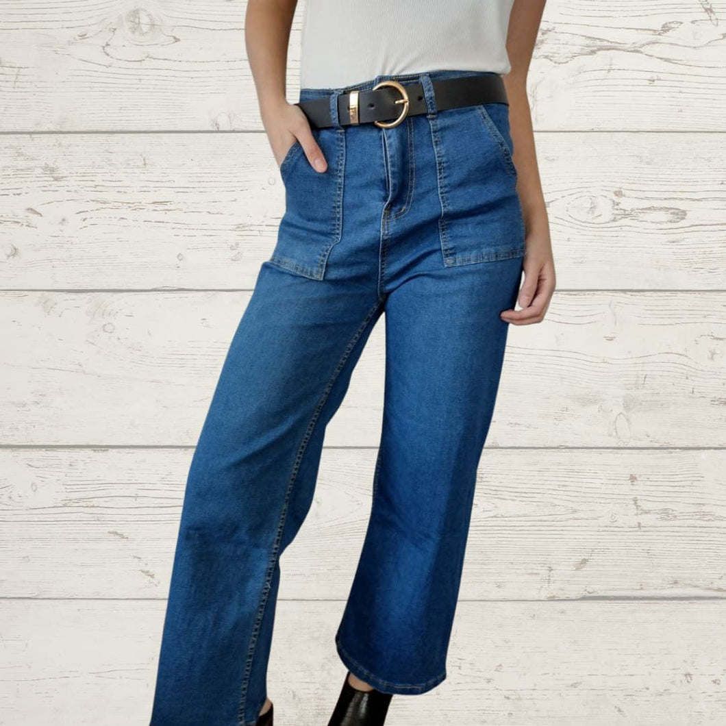 Pantalon Palazzo, Jeans azul con spandex